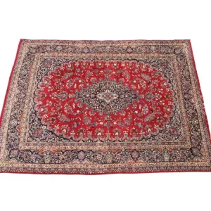 Handmade Persian rug, intricate border, eye-catching centerpiece