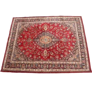 Beautiful Mashad rug, soft wool, vibrant colors, living room centerpiece