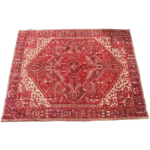 Handmade Persian Heriz rug, authentic, traditional, wool, intricate.