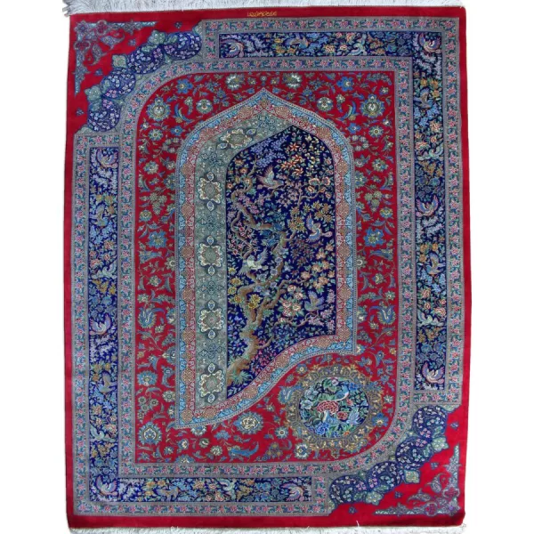 Authentic Persian Qom silk rug by Bradran, perfect for elegant decor