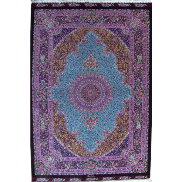 High-quality Qom silk rug with detailed Persian patterns