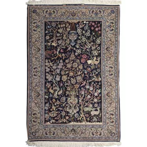 Exquisite handmade Persian Isfahan wool rug with intricate floral patterns.