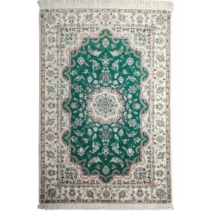 Traditional Persian Nain rug, intricate patterns, rich colors, oriental style