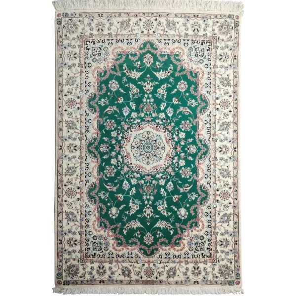 Traditional Persian Nain rug, intricate patterns, rich colors, oriental style