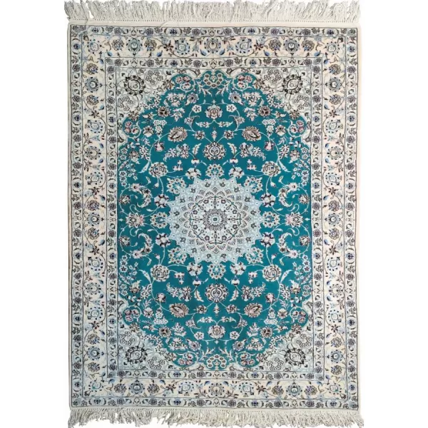 Exquisite hand-knotted Persian Nain rug, intricate floral pattern, luxurious wool, premium home decor