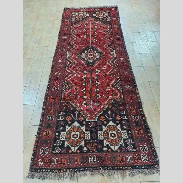 Full image of a sophisticated Persian Qashqai runner with a detailed pattern and rich colors.