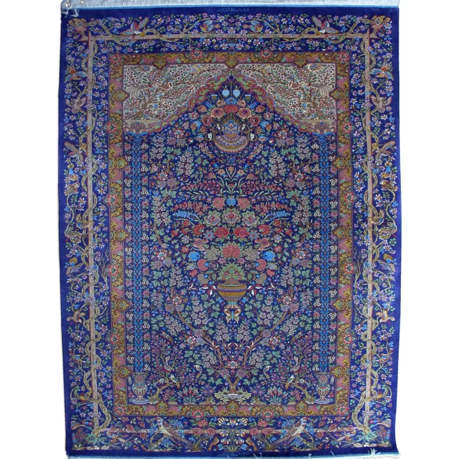 Handmade Persian Qom Silk Rug with Intricate Design